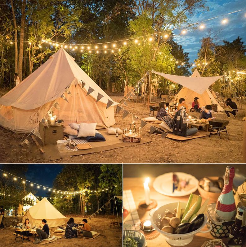 Trang trí lều cắm trại với đèn